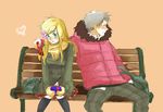  1girl artist_request axis_powers_hetalia bench chocolate couple hetero hungary_(hetalia) prussia_(hetalia) tears 