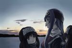  bandana blue_eyes blue_hair brown_eyes brown_hair daibanchou inuinu_(project_october) long_hair multiple_girls sunrise ururuka winter 