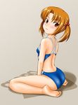  ass barefoot brown_eyes brown_hair competition_swimsuit feet kneeling looking_back one-piece_swimsuit original short_hair solo swimsuit tk4 twintails 