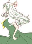  ascot bad_id bad_pixiv_id bow dress ex-keine from_side green_dress horn_bow kamishirasawa_keine kanna_(grapejery) long_hair profile silver_hair simple_background sketch solo touhou very_long_hair white_background 