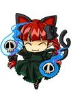  :3 ^_^ animal_ears braid cat_ears cat_tail chibi closed_eyes extra_ears full_body hair_ribbon kaenbyou_rin multiple_tails pointy_ears red_hair ribbon skull socha solo tail touhou transparent_background twin_braids 