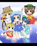  :&lt; animal_ears bad_id bad_pixiv_id blonde_hair blue_eyes blue_hair brown_eyes brown_hair cat_ears chen cirno fang flandre_scarlet grin hat highres kawashiro_nitori letterboxed moriya_suwako multiple_girls oriennto red_eyes short_hair smile touhou two_side_up wings 