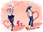  1girl blonde_hair blue_eyes blue_hair flower hanon_(nonty) hat heart highres macross macross_frontier musical_note pantyhose ponytail saotome_alto sheryl_nome skirt valentine 