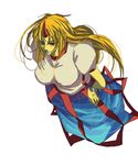  bad_id bad_pixiv_id breasts cuffs from_above grin hand_on_hip horn hoshiguma_yuugi kurouti large_breasts long_hair nail_polish red_eyes red_nails short_sleeves simple_background skirt smile solo touhou 