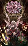  blood flower highres kaya_(nari1-24) red_eyes remilia_scarlet short_hair silver_hair solo touhou wings 