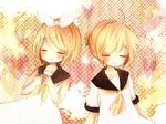 1girl bad_id bad_pixiv_id blonde_hair brother_and_sister closed_eyes hair_ornament hair_ribbon hairclip kagamine_len kagamine_rin ou_(swdp) ribbon siblings twins vocaloid younger 