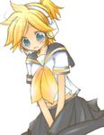  bad_id bad_pixiv_id blonde_hair blush cosplay crossdressing green_eyes headphones kagamine_len kagamine_rin kagamine_rin_(cosplay) kikusaki_akira male_focus otoko_no_ko solo vocaloid 