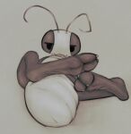 2_toes ambiguous_gender antennae_(anatomy) anthro arthropod arthropod_abdomen big_eyes digitigrade fangs feet foot_focus hi_res long_feet looking_at_viewer lying miii_cho semi-anthro solo teeth toes
