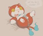 2025 2_tails 3_toes 4_fingers anthro anus asian_clothing asian_mythology belly big_butt big_head blush blush_lines bodily_fluids butt cafongterua cel_shading clothed clothing clothing_aside digital_media_(artwork) domestic_cat east_asian_clothing east_asian_mythology english_text feet felid feline felis fingers fire flaming_tail fundoshi fundoshi_aside fundoshi_only fur genitals gloves_(marking) grey_background grey_clothing grey_fundoshi grey_underwear inner_monologue japanese_clothing japanese_mythology jibanyan leg_markings level-5 lying male mammal markings multi_tail multicolored_body multicolored_fur mythology notched_ear on_back open_mouth open_smile overweight overweight_anthro overweight_male pawpads penis pink_nose pink_pawpads presenting presenting_hindquarters red_body red_fur shaded short simple_background small_penis smile socks_(marking) solo spread_legs spreading sweat sweatdrop tail text thick_thighs thinking thought_bubble toes topless two_tone_body two_tone_fur underwear underwear_aside underwear_only white_body white_fur yellow_sclera yo-kai_watch yokai