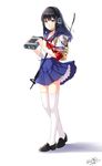  allenes autographed gun headphones pantsu seifuku string_panties thighhighs 