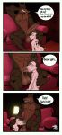 absurd_res anthro ball_suck balls big_penis blush bodily_fluids canid canine canis cartoon_network comic courage_the_cowardly_dog courage_the_cowardly_dog_(character) cum cum_in_mouth cum_inside dialogue dobermann domestic_dog duo fellatio femboy furniture genital_fluids genitals hi_res lamp mad_dog_(courage_the_cowardly_dog) male male/male mammal muscular muscular_anthro nazuranoke nipples oral penile penis pinscher rough_sex sex size_difference sofa sucking tears vein veiny_penis watermark