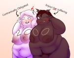 2025 anthro bear boar_diana_(oxkingky) brown_body brown_fur cat_diana_(oxkingky) cross-popping_vein domestic_cat duo felid feline felis female follower_number fur gesture gynomorph hand_gesture intersex inverted_nipples mammal milestone_celebration nipples nude obese obese_anthro obese_female obese_gynomorph obese_intersex overweight overweight_anthro overweight_female overweight_gynomorph overweight_intersex oxkingky suid suine sus_(pig) v_sign white_body white_fur wild_boar