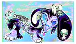 ambiguous_gender blue_eyes bone button_(fastener) canid canine canis chest_tuft dachshund domestic_dog feral hunting_dog iridescent mammal morgue2025 patchwork_creature skull solo tuft undead zombie