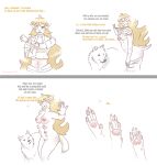 2019 8_breasts 8_nipples ambiguous_gender areola biped bite_mark black_nose blonde_hair blue_eyes blush breasts canid canine canis claws clenched_teeth clothed clothing colored comic dialogue digitigrade duo ear_growth english_text female feral fingers fully_clothed fur fur_growth genitals grey_background growth hair human_to_feral humanoid looking_at_hands male_(lore) mammal multi_breast multi_nipple navel nipples nude one_eye_half-closed open_mouth pawpads paws pussy quadruped sequence shaded simple_background species_transformation standing strawberrytfs tail tail_growth teeth text transformation undressing white_background white_body white_fur wolf