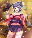  cleavage horns irohasu japanese_clothes pointy_ears tail thighhighs 