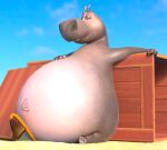  3d_(artwork) alex_(madagascar) anal anal_vore anthro beach belly big_belly blender_(artwork) blue_sky common_hippopotamus crate digital_media_(artwork) dreamworks duo endosoma eyes_closed felid female flat_chested gloria_(madagascar) hi_res hippopotamid lion madagascar_(series) male mammal navel nintendo nude ocsda pantherine pokemon safe_vore sand sitting sky smile tail vore 