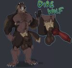 animal_genitalia anthro armpit_hair balls beard big_balls big_penis body_hair canid canine chest_hair dire_wolf facial_hair genitals hi_res huge_balls huge_penis lddraws male mammal muscular muscular_male nipple_piercing nipples pecs penis piercing prehistoric_species pubes sheath solo