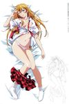  cleavage ikkitousen ikkitousen~dragon_destiny~ line_art no_bra open_shirt pantsu rin_sin seifuku sonsaku_hakufu 