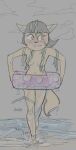 2025 anthro black_hair blush breasts convenient_censorship covering covering_self crotch_lines dated dbaru domestic_cat embarrassed felid feline felis female fur green_eyes hair hi_res inflatable inner_tube kitty_katswell mammal nickelodeon nude running seaweed solo splash t.u.f.f._puppy tan_body tan_fur water wet wet_body wet_fur