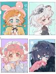  2girls animal black_eyes cat guanfive hat highres holding mole multiple_girls non-web_source one sample_watermark sleeveless watermark 