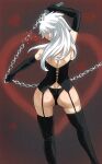  1girl ass black_boots black_garter_straps black_gloves black_panties boots broken broken_chain chain dominatrix eden&#039;s_zero elbow_gloves garter_straps gaston18 gloves highres holding long_hair panties sister_ivry solo thigh_boots underwear white_hair 