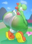 absurd_res anthro balls big_balls big_butt big_penis blush body_blush bubble_butt butt butt_blush clothing digital_media_(artwork) erection footwear genitals green_body green_yoshi hi_res huge_butt hyper hyper_butt looking_at_viewer looking_back looking_back_at_viewer male mario_bros nintendo nude penis presenting presenting_hindquarters rear_view shell shoes smile solo tongue tongue_out yoshi zetamath
