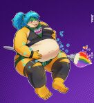 2025 anthro belly big_belly black_clothing black_legwear black_thigh_highs black_topwear blue_hair blush bottomwear bracelet clothing eyewear feet flustered flustered_male glasses green_body green_bottomwear green_clothing green_shorts hair hi_res jewelry kemono koopa koopaling legwear leos_koji_koopa magic magic_effects magic_user magic_wand male mario_bros moobs navel nintendo overweight overweight_anthro overweight_male reiko_u scalie shorts shy smile solo spiked_bracelet spikes tearing_clothing thigh_highs topwear torn_clothing weight_conscious weight_gain white_body yellow_body