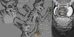 acidic anthro bodily_fluids cid_(acidic) domestic_cat duo erection felid feline felis front_view fur genitals head_tuft holding_another humanoid_genitalia humanoid_penis male mammal mouse murid murine nude open_mouth partially_colored penis red_eyes rodent side_view simple_background size_difference striped_arms striped_body striped_fur stripes tuft vomit vore yellow_sclera