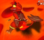 absurd_res anthro boots bottomless burning butt butt_on_fire cigar clothed clothing cowboy_hat demon digital_media_(artwork) fire footwear gameplay_mechanics gloves gremile_&#039;hotshot&#039; gui hand_on_butt handwear hat headgear headwear health_bar hi_res imp kerchief kings_of_hell lava male namemeana pain shoes solo topwear vest