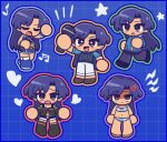  +_+ 1girl beauty_swimsuit_(idolmaster) bikini black_pants blue_background blue_bikini blue_boots blue_hair blue_jacket blue_outline blue_skirt blue_vest blush_stickers boots brown_eyes brown_shoes cartoonized chibi closed_eyes fis_(t83192933) flat_chest forehead green_outline grid_background gyaru heart highres holding holding_microphone idolmaster idolmaster_(classic) idolmaster_million_live! idolmaster_million_live!_theater_days jacket kisaragi_chihaya long_hair luxury_(idolmaster) microphone midriff miniskirt multiple_views musical_note navel official_alternate_costume onitsuyo_mind_(idolmaster) orange_outline outline pants parted_bangs purple_outline red_outline revision shaded_face shirt shoes sidelocks skirt sleeveless sleeveless_shirt smile star_(symbol) straight_hair striped_clothes striped_vest swimsuit toon_(style) v-shaped_eyebrows vertical-striped_clothes vertical-striped_vest vest white_pants 