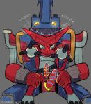 1:1 3_toes absurd_res anthro ballistamon bandai_namco belt big_dom_small_sub blue_eyes claws dialogue digimon digimon_(species) digimon_xros_wars dominant duo electronics feet headphones hi_res jagged_mouth machine male male/male pirruwan scalie shaking shoutmon shoutmon_(king_ver.) size_difference tail toes trembling yellow_eyes