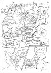alphasabre anthro blush blush_lines canid canine comic comic_panel dialogue domestic_cat duo felid feline felis flashback flirting fox hi_res male mammal montage muscular muscular_anthro muscular_male speech_bubble thought_bubble