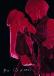  2girls amoris_(bang_dream!) bang_dream! bang_dream!_it&#039;s_mygo!!!!! beret black_background capelet collared_shirt commentary_request earrings eye_contact face-to-face from_side guitar hand_on_another&#039;s_chin hat highres instrument jewelry long_hair long_sleeves looking_at_another monochrome mortis_(bang_dream!) mortis_(costume)_(bang_dream!) mortis_(persona)_(bang_dream!) multiple_girls osakana_(denpa_yun&#039;yun) profile see-through_clothes see-through_sleeves shirt short_hair sidelocks simple_background standing wakaba_mutsumi yuri yuutenji_nyamu 