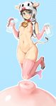  bottomless breasts nipples no_bra open_shirt pussy steamed_egg tail thighhighs 