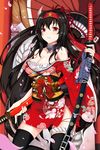  chain_chronicle cleavage horns kimono open_shirt sarashi sword thighhighs tori_(king8162635) 