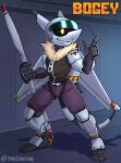3_fingers aircraft airplane android armor belt bogey_(aeromachina) dark_sclera fingers fur_trim_(clothing) gesture hand_gesture headgear helmet hi_res holding_object holding_weapon humanoid inside jet jet_pack living_aircraft living_machine living_vehicle machine male pointing propeller robot robot_arms robot_legs sharp_teeth solo teeth thegantian vehicle visor visor_helmet weapon wheel_feet wings yellow_eyes zipper