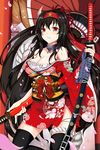  chain_chronicle cleavage horns kimono open_shirt sarashi sword thighhighs tori_(king8162635) 