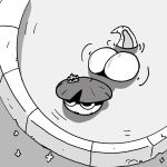 amphibian anthro big_butt blank_expression butt flower fountain hi_res lily_pad male oblivious plant shadow solo stone_wall tadpole underwater wall_(structure) water