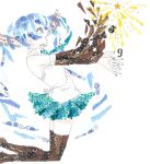  1girl 39 922pochan abstract aqua_eyes aqua_nails aqua_necktie aqua_skirt bare_shoulders blue_hair brown_sleeves brown_thighhighs collared_shirt commentary_request detached_sleeves feet_out_of_frame from_side highres light_blush long_hair looking_at_object masking_tape_(medium) miniskirt mixed_media necktie open_mouth outstretched_arms parted_bangs profile shirt sidelocks skirt sleeveless sleeveless_shirt solo star_(symbol) thighhighs traditional_media twintails unconventional_media very_long_hair vocaloid white_background white_shirt zettai_ryouiki 