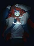  ahoge arms_up black_background black_pants black_streaks blood blood_from_mouth blood_on_clothes blood_on_face blue_eyes blue_jacket chromatic_aberration drawstring dying english_text from_above grey_jacket grin hashtag-only_commentary highres hood hoodie jacket male_focus multicolored_hair multicolored_jacket on_ground pants pool_of_blood red_hair roiko7010 short_hair slit_throat smile solo streaked_hair sumino_takumi sweat the_hundred_line_-last_defense_academy- two-tone_jacket white_hoodie 