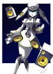  1girl absurdres android blue_sclera blue_tongue clothed_robot colored_sclera colored_tongue dia_(world_flipper) highres humanoid_robot joints mechanical_skirt metal_skin robot robot_girl robot_joints speaker takimoto_yuwi world_flipper 