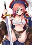  cleavage eyepatch harimoji open_shirt pantsu pirate sarashi sword thighhighs underboob 