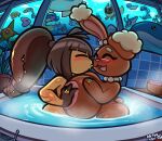 :3 absurd_res ambiguous_gender anthro anthro_focus arm_scar arturfox barboach big_breasts black_hair blush breast_grab breasts brown_body brown_fur buneary digit_ring duo_focus eeveelution eyelashes eyes_closed eyewear female female/female feral flareon fur gem generation_1_pokemon generation_2_pokemon generation_3_pokemon generation_4_pokemon glasses glistening glistening_body group hair hand_on_breast hi_res hot_tub huge_breasts imminent_kiss jewelry luvdisc mantyke mawile necklace nintendo nipples open_:3 partially_submerged pearl_(gem) pearl_necklace piplup pokemon pokemon_(species) psyduck red_eyewear red_glasses remoraid ring scar spheal staryu wedding_ring yellow_body