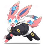 1:1 ambiguous_gender black_clothing black_legwear black_stockings black_thigh_highs blue_eyes blue_inner_ear blush bow_ribbon clothed clothed_feral clothing eeveelution feral fur generation_6_pokemon hoodie kemono legwear mammal multicolored_body multicolored_fur nintendo open_mouth open_smile pink_body pink_fur pink_tail pokemon pokemon_(species) ribbons signature simple_background smile solo stockings sylveon tail thigh_highs tontaro topwear two_tone_body two_tone_fur watermark white_background white_body white_fur yellow_clothing zipper