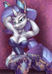 2018 breasts cleavage clothed clothing cutie_mark digital_media_(artwork) empressbridle equine eyelashes female friendship_is_magic hair hi_res horn legwear looking_at_viewer mammal my_little_pony rarity_(mlp) sitting solo tight_clothing unicorn 