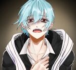  1boy alternate_costume bags_under_eyes black_jacket blue_hair crying jacket male_focus red_eyes saku69m servamp short_hair sleepy_ash tears 