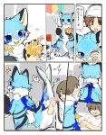 2024 4_fingers absurd_res anthro balloon biped black_ear_tips black_markings blue_body blue_eyes blue_fur blue_markings claws clothed clothed_human clothing colored comic costume countershade_fur countershade_tail countershade_torso countershading devious_grin dipstick_ears ear_markings fingerless_(marking) fingers front_view fur fursuit group handpaw hi_res human human_to_anthro inflatable interrobang japanese_text male mammal marine markings matsuda multicolored_ears nude_anthro open_mouth open_smile pawpads paws permanent_transformation question_mark rear_view smile solo_focus species_transformation speech_bubble standing suit_transformation tail tail_motion text tongue transformation translation_request white_markings yellow_pawpads yellow_tongue zipper