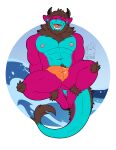 absurd_res ankle_tuft axel_(lazydergenboi) bulge clothing dragon eastern_dragon eyes_closed felid fur furred_dragon furred_scalie happy hi_res horn hybrid knee_tuft leg_tuft lion male mammal muscular muscular_male mythological_creature mythological_scalie mythology nelldemon pantherine scalie solo speedo swimwear tail tuft