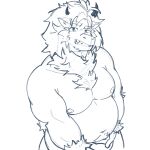 1:1 anthro arm_tuft axel_(lazydergenboi) belly blue_and_white body_hair chest_hair dragon eastern_dragon elbow_tuft felid hi_res hybrid lion looking_at_viewer male mammal mane monochrome mythological_creature mythological_scalie mythology nipples nude pantherine pecs scalie sketch solo tuft wrist_tuft