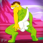 1:1 2024 4_fingers anthro anus athletic athletic_anthro athletic_male balls biped brown_clothing brown_hat brown_headwear butt candy chromatic_aberration closed_smile clothing crocodile crocodilian crouching dessert digital_drawing_(artwork) digital_media_(artwork) empty_eyes fabfelipe fingers food food_creature genitals glitch_productions green_body gummigoo_(tadc) hat hat_only headgear headgear_only headwear headwear_only hi_res living_candy looking_at_viewer looking_back looking_back_at_viewer male mostly_nude mostly_nude_anthro mostly_nude_male mouth_closed multicolored_body pinup pose raised_tail reptile scalie smile solo spread_butt spreading tail the_amazing_digital_circus white_body yellow_body